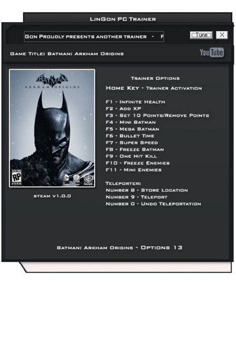 Batman: Arkham Origins +13 Trainer for 1.0 Download.
